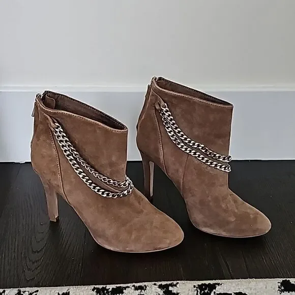 Dolce Vita Kendal Almond Brown Suede Chain Detail High Heel Ankle Boots Size 7 - Picture 4 of 10